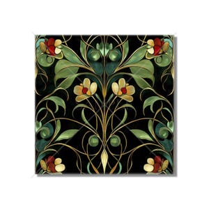 Red And Green Floral Ceramic Tile - Vintage French Floral Vines Design - Kitchen Backsplash Tile Bathroom Wall Tile Fireplace Ceramic Tile