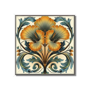 Vintage Art Nouveau Ginkgo Design Ceramic Tile - Decorative Kitchen Backsplash Tile Bathroom Tile - Antique Design Decorative Ceramic Tile