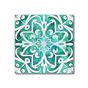 Ceramic Tile Teal Patterned Kitchen Backsplash Tile - Teal Blue Green Bathroom Tile - Unique Tile Backsplash - Free Shipping