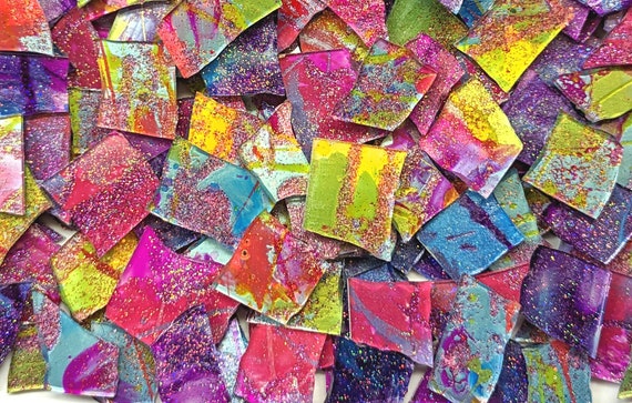 Fun Multi Color Glitter Glass Mosaic Tiles 1/2 Pound Bulk Mosaic Tile Bulk  Glitter Glass Mosaic Tiles Mosaic Supplies 