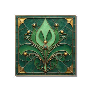 Green Decorative Art Nouveau Design Ceramic Tile Green Kitchen Backsplash Tile - Green Art Deco Bathroom Tile - Green Accent Tiles