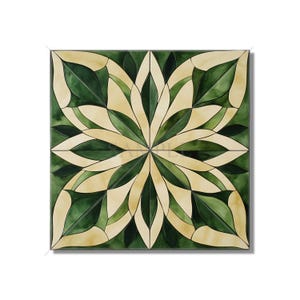Dark Green Beige Patterned Ceramic Tile - Green Kitchen Backsplash Tile - Green Bathroom Wall Tile - Decorative Green Ceramic Fireplace Tile