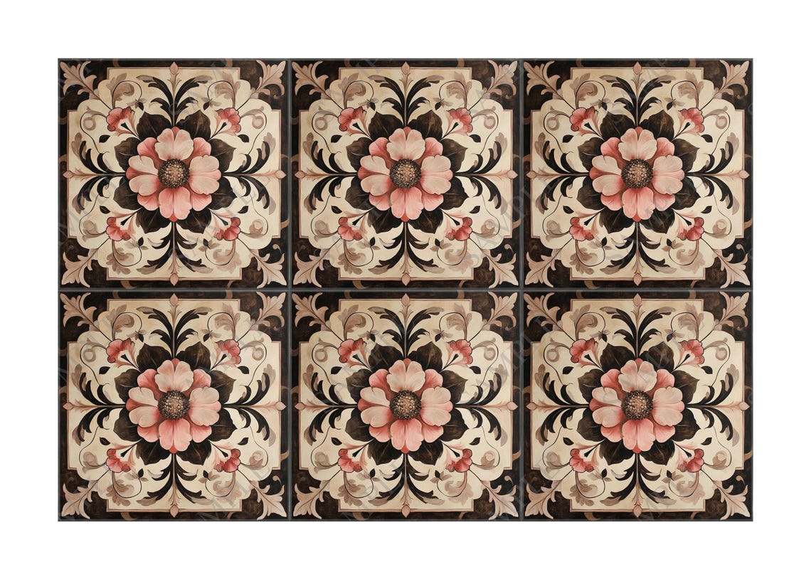 Pink And Brown Ceramic Tile Vintage Floral Kitchen Backsplash Tile pink-and-brown-ceramic-tile-vintage-floral-kitchen-backsplash-tile