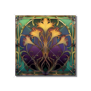 Vintage Art Nouveau Floral Design Ceramic Tile Purple Green Gold Kitchen Backsplash Tile Bathroom Tile Antique Design Tile - Free Shipping