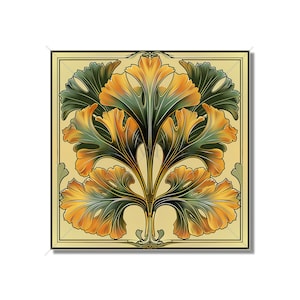 Vintage Art Nouveau Ginkgo Design Ceramic Tile - Decorative Kitchen Backsplash Tile Bathroom Tile - Antique Design Decorative Ceramic Tile