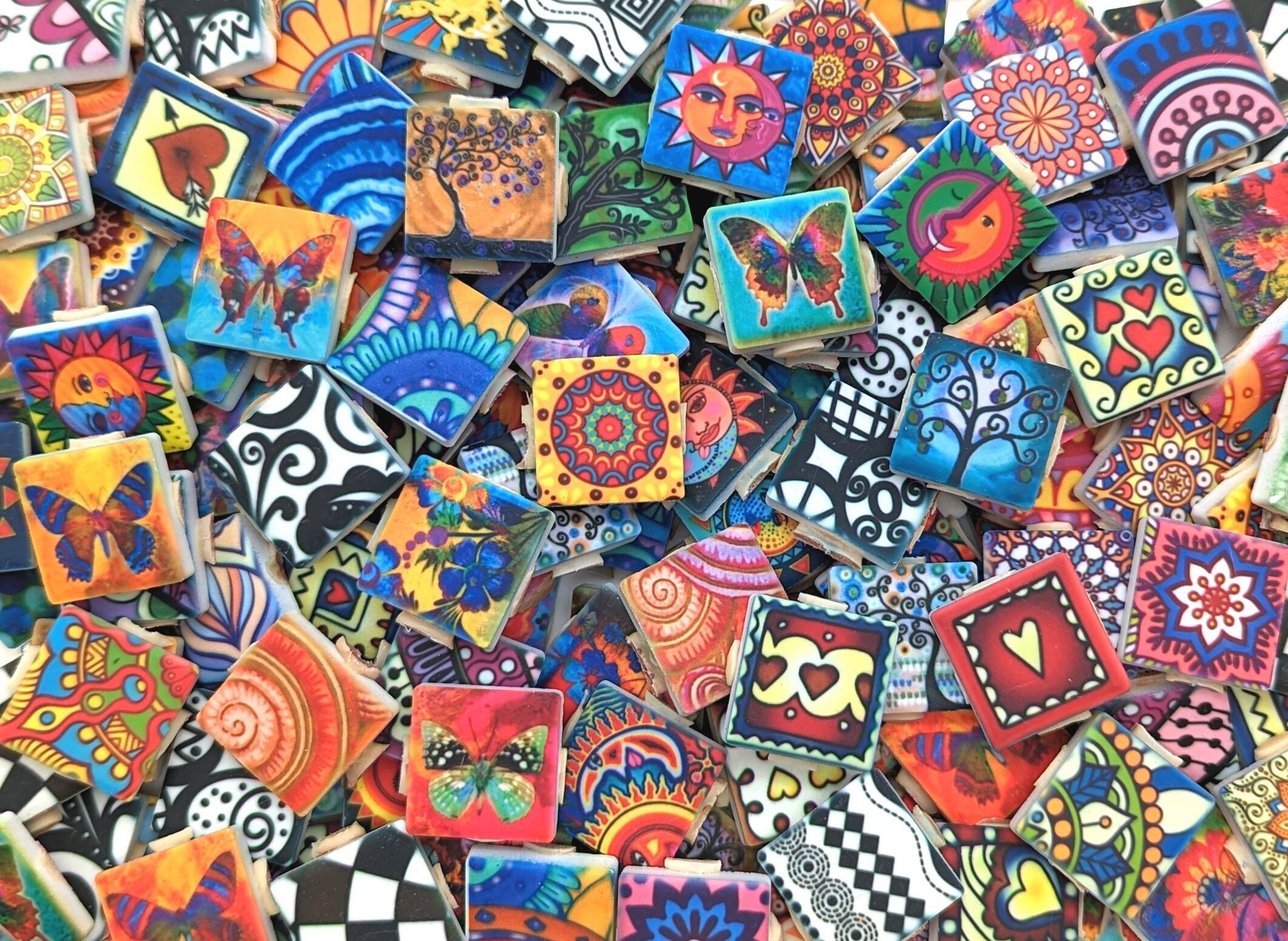 SALE 2 Pounds Of Fun Bright Mixed Ceramic Mosaic Tiles - Mixed Mosaic Tile Pieces - Assorted Designs Mosaic Tiles - Fun 2 Pound Mix