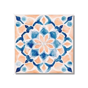 Peach and Blue Patterned Ceramic Tile Patterned Mixed Blue Kitchen Backsplash Tile - Blue Bathroom Shower Tile - Free Shipping