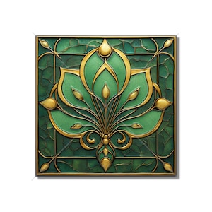 Green Decorative Art Nouveau Design Ceramic Tile Green Kitchen Backsplash Tile - Green Art Deco Bathroom Tile - Green Accent Tiles