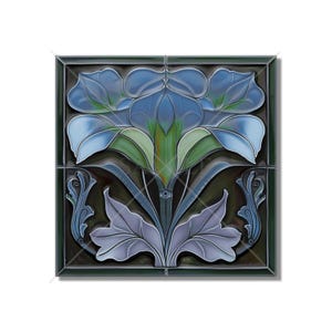 Blue Green Ceramic Tile Art Deco - Art Nouveau Design Blue Green Unique Kitchen Backsplash Tile Bathroom Tile - Antique Design Tile