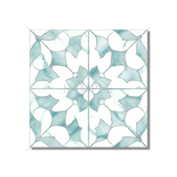 Sea Glass Blue Green And White Ceramic Tile - Patterned Ceramic Tile Kitchen Backsplash Tile - Bathroom Wall Tile - Patterned Ceramic Tile