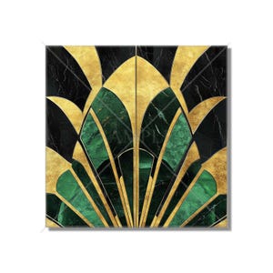 Art Deco Design Ceramic Tile - Black Green Gold Tones Art Deco Kitchen Backsplash Tile - Art Deco Bathroom Tile - Art Deco Fireplace