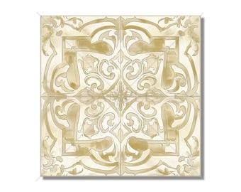 Tan Cream Beige Patterned Ceramic Tile - Kitchen Backsplash Tile - Beige Bathroom Wall Tile - Patterned Ceramic Tile -