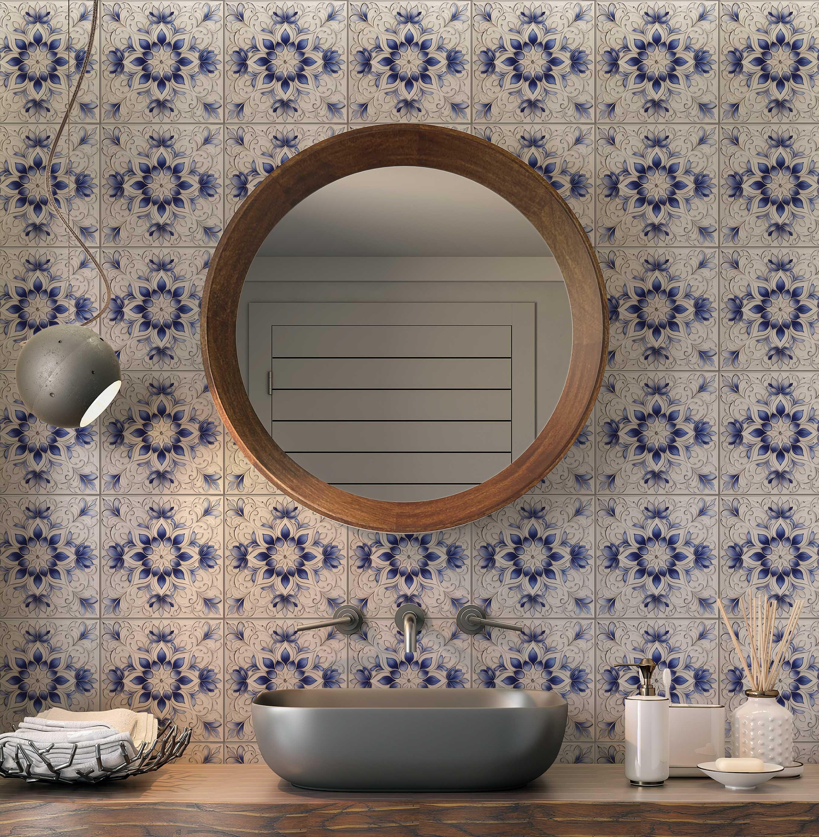 Blue and White Ceramic Tile - Vintage Tile Design Kitchen Backsplash ...