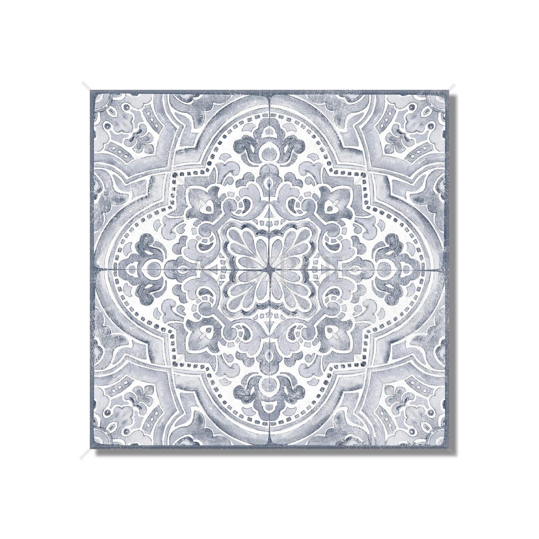 Blue Gray Patterned Ceramic Tile - Vintage Moroccan Tile Design ...
