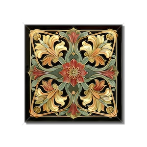 Ceramic Tile Kitchen Backsplash Tile - Green Decorative Medallion Art Nouveau Design Bathroom Tile Antique Reproduction Tile Fireplace Tile