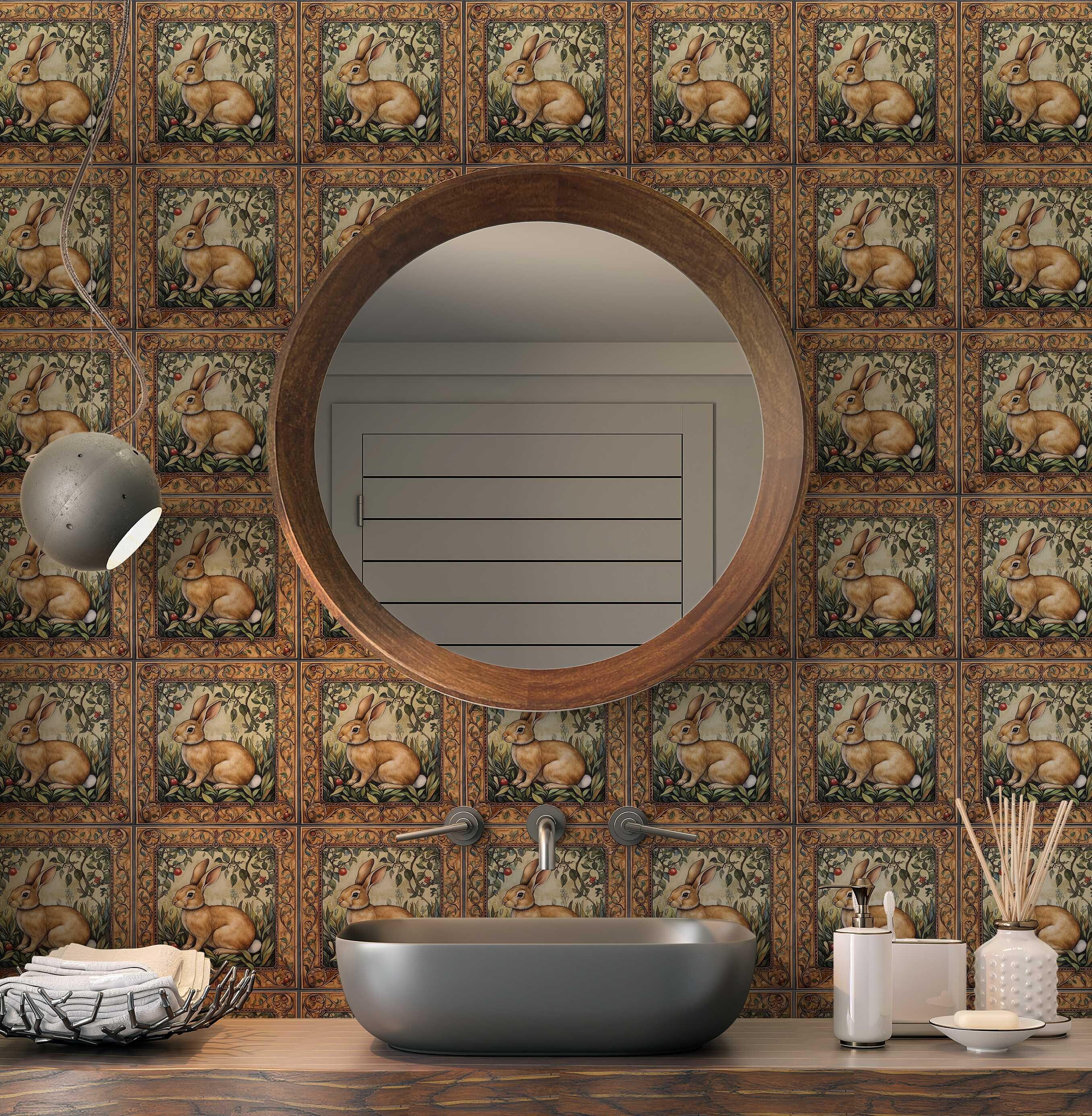 Bunny Rabbit Ceramic Tile - Tile With Rabbit Design - Decorative Wall ...
