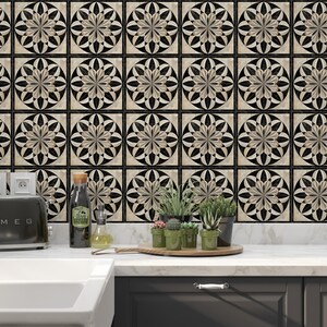Black Beige Cream Ceramic Tile - Vintage Design Tile Design - Kitchen Backsplash Tile - Bathroom Wall Tile Patterned Patterned Ceramic Tile image 5