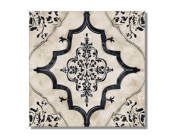 Black Beige Cream Ceramic Tile - Vintage Design Tile Design - Kitchen Backsplash Tile - Bathroom Wall Tile Patterned Patterned Ceramic Tile