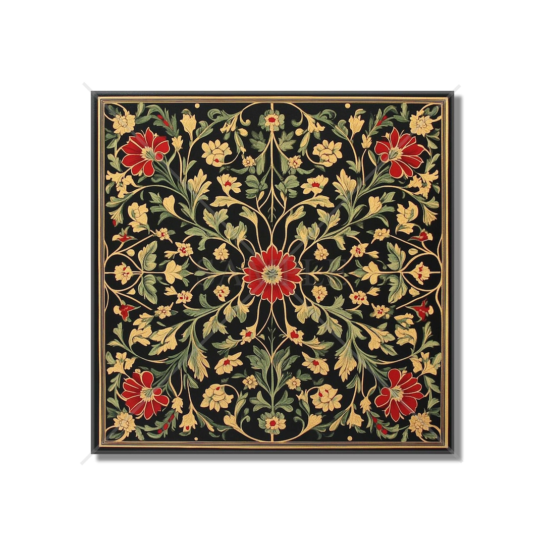 Red and Green Floral Ceramic Tile - Vintage French Floral Design Tile ...