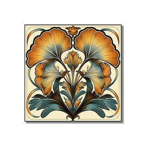 Vintage Art Nouveau Ginkgo Design Ceramic Tile - Decorative Kitchen Backsplash Tile Bathroom Tile - Antique Design Decorative Ceramic Tile