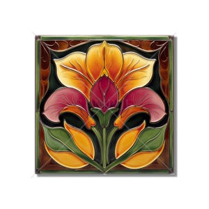 Green Orange Wine Red Floral Ceramic Tile - Vintage Art Nouveau Design Kitchen Backsplash Tile Bathroom Wall Tile Fireplace Ceramic Tile