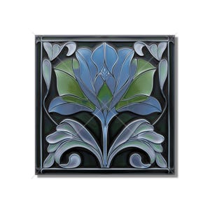 Blue Green Ceramic Tile Art Deco - Art Nouveau Design Blue Green Unique Kitchen Backsplash Tile Bathroom Tile - Antique Design Tile