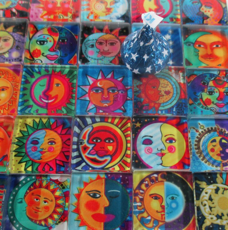 Sun and Moon Face Glass Mosaic Tiles Bright Colors Glass Etsy