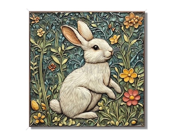 William Morris Vintage Rabbit Tile Patterned Rabbit Ceramic Tile Woodland Rabbit Ceramic Tile  Art Nouveau Design Rabbit -
