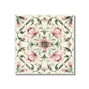 Pink And Green Floral Ceramic Tile - Cottage Kitchen Backsplash Tile - Pink Green Bathroom Wall Tile - Patterned Ceramic Tile With Flowers