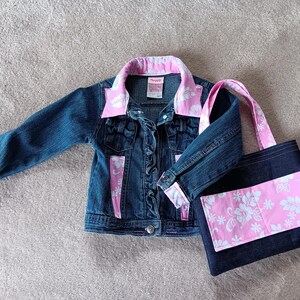 Upcycled Nannette Toddler Girl Denim Jacket Size 4T and Handmade Denim Tote Bag with Pockets, Gift Set for Toddler Girl, Ready to Ship!