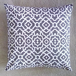Pillow Cover, 18 x 18, Geometric Print Pillow Cover, Waverly Fabric Pillow Cover, Gray and White Pillow Cover, Free Shipping!