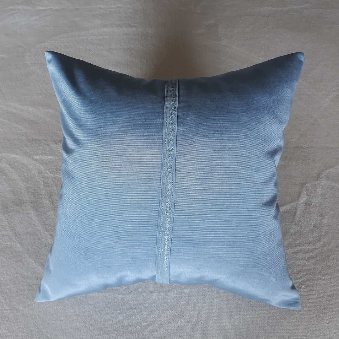 Pillow Cover, 14 X 14, Sky Blue Pillow Cover With Embroidery, Light