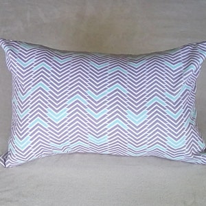 Pillow Cover, 12 x 18, Lumbar Pillow Cover, Gray, Teal and White Chevron Geometric Pillow Cover, Toss Pillow Cover, Throw Pillow Cover