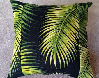 Bark Cloth Palm Leaf Print Toss / Throw Pillow Cover, 14 x 14