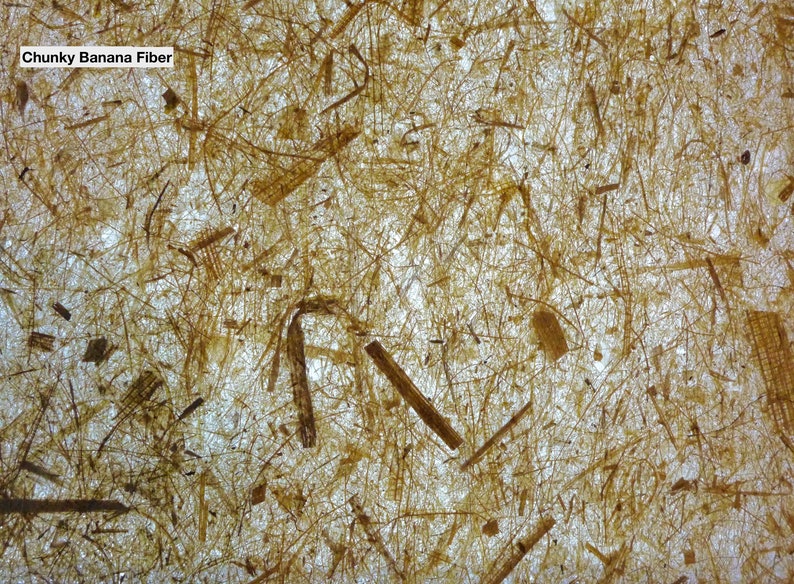 Pode incluir: Close-up de uma folha de papel com uma superf&iacute;cie texturizada feita de fibra de banana grossa. As fibras s&atilde;o de cor castanho claro e s&atilde;o vis&iacute;veis em todo o papel.