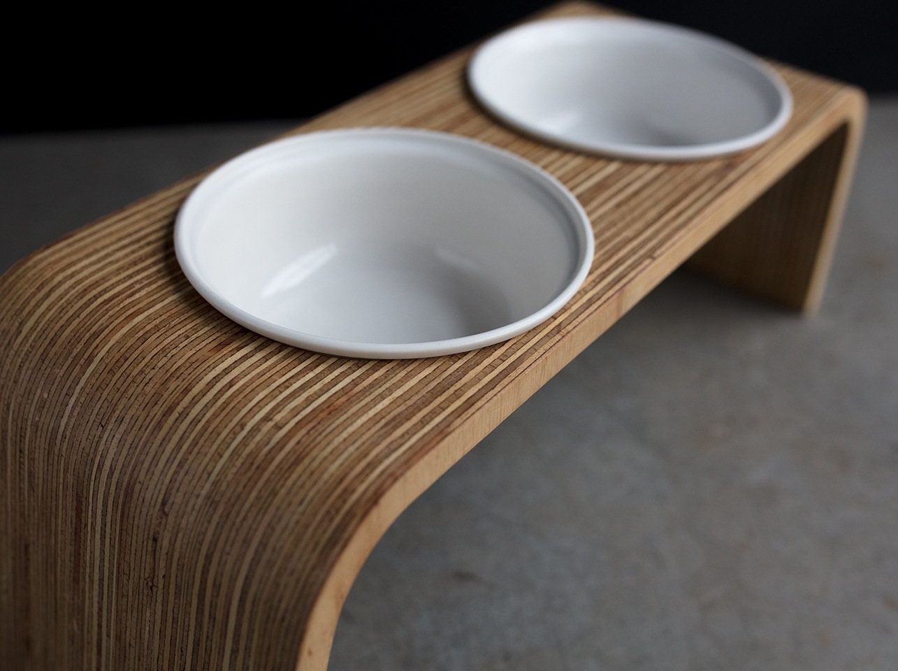 Floppy Dawg Elevated Wooden Dog Bowl Stand with 2 Ceramic Bowls