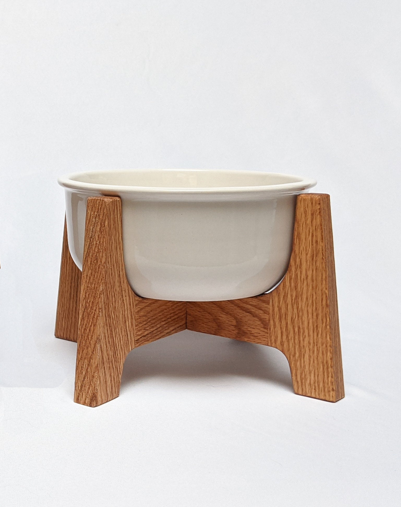 Wooden Dog Feeder Midcentury Modern Stand Elevated Bowl Etsy Canada