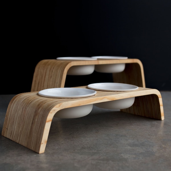 Modern Dog Feeder, Raised / Elevated bowl stand: Double Tall
