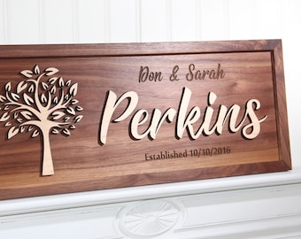 Personalized Sign, High-end Wedding Gift, Walnut and Maple Wood, Custom Wood Sign, Established Sign, Wedding Sign, 3D Sign, Family Name Sign