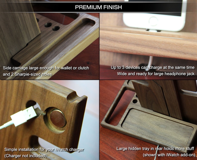 Christmas Gift for Men Solid Walnut,Docking Station,Men/'s Valet,Desk Organizer,Charging Station,Valet Tray,Personalized,iPhone.iPad,Apple