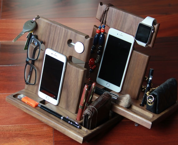 Mens Wood Valet Box Docking Station Stand Qi Charging Docking Station Valet Stand Qi Charging