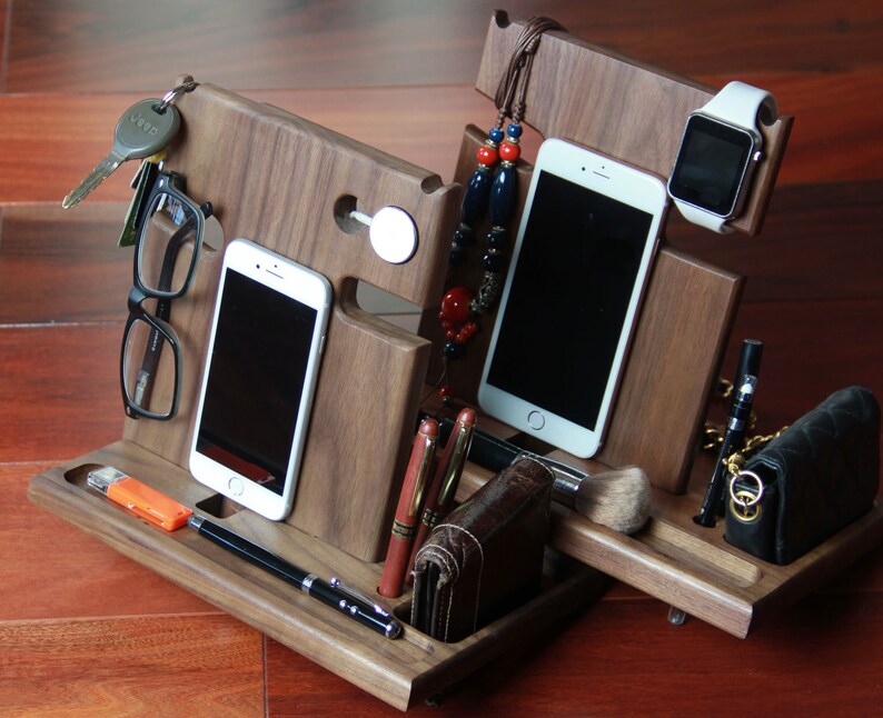 Wood Docking Station Dorm Desk Organizer Iwatch Charging Etsy