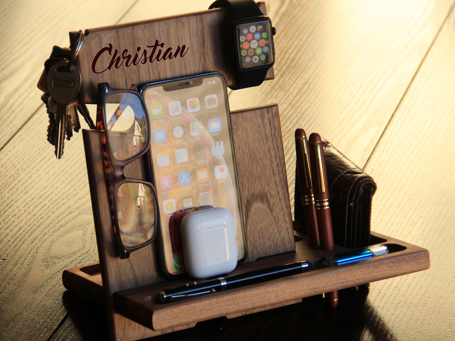 Bedside Table Organizer Unique Gifts for Mens Nightstand Etsy