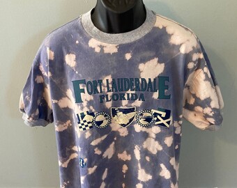 1997 Fort Lauderdale Florida Tie Dye Shirt Vintage 90s Tee Ringer Boating Yacht Sailing Nautical Flag Bamboo Beach Tiki Bar Fish Bass Large