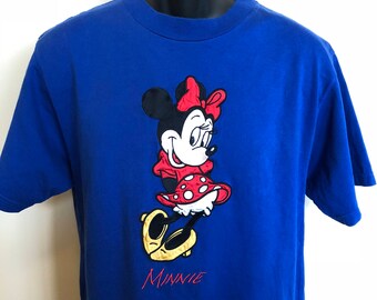90s Minnie Mouse Disney Shirt Vintage Tee Orlando Florida Disney World Land Resort Epcot Universal Mickey Cartoon Blue Red Bow Dress Cute