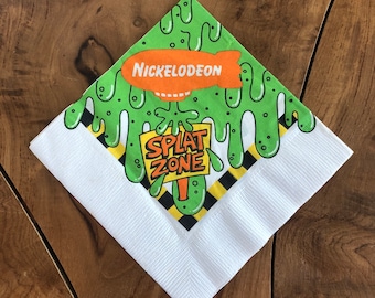1991 Nickelodeon Splat Zone Napkin Nickelodeon Studios Universal Orlando Green Slime Kids Fun MTV Networks Rare Retro Collector To Be Framed