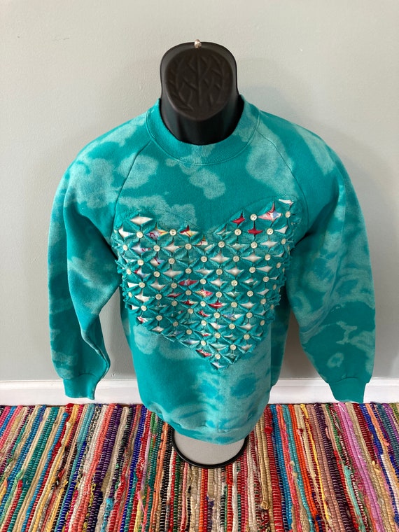 80s Peace Love Music Tie Dye Heart Sweatshirt Vint