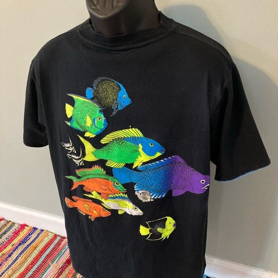 80s Neon Fish Sands San Juan Shirt Vintage Tee Large View 2