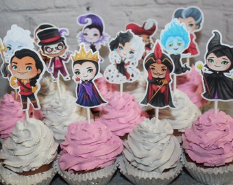 Disney Villains Inspired Cupcake Toppers - Maleficent - Urusula - Cruella - Evil Queen - Gaston - Jafar - Captain Hook -
