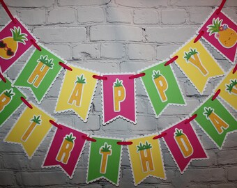 Tropical Pineapple "Happy Birthday" Banner - Custom/Name Tropical Pineapple Fruity Banner